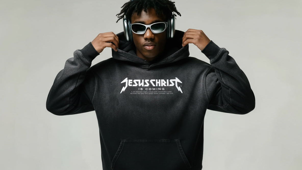 Logo White Verse Heavyweight Sunfade Oversized Black Hoodie