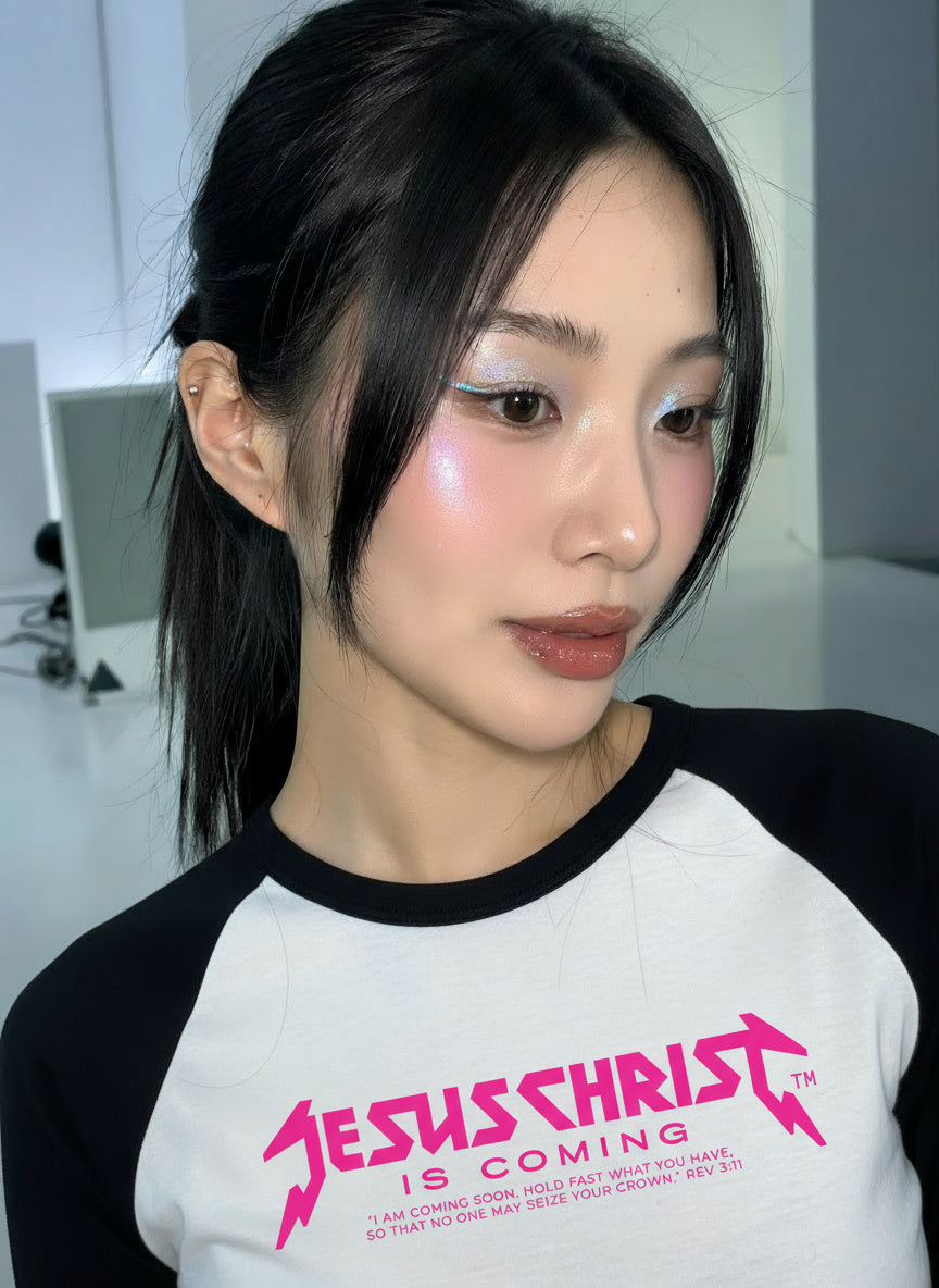 Logo Pink Color-Blocked Raglan Long-Sleeve Tee