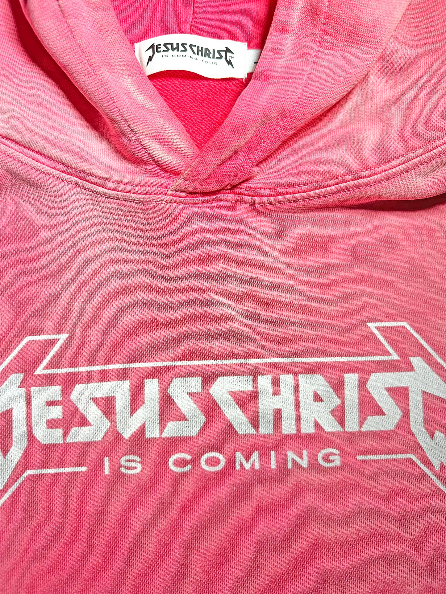 White Logo Band Heavyweight Sunfade Oversized Pink Hoodie