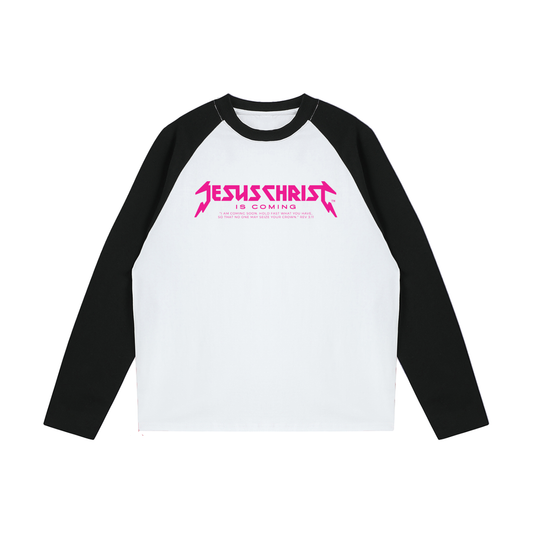 Logo Pink Color-Blocked Raglan Long-Sleeve Tee