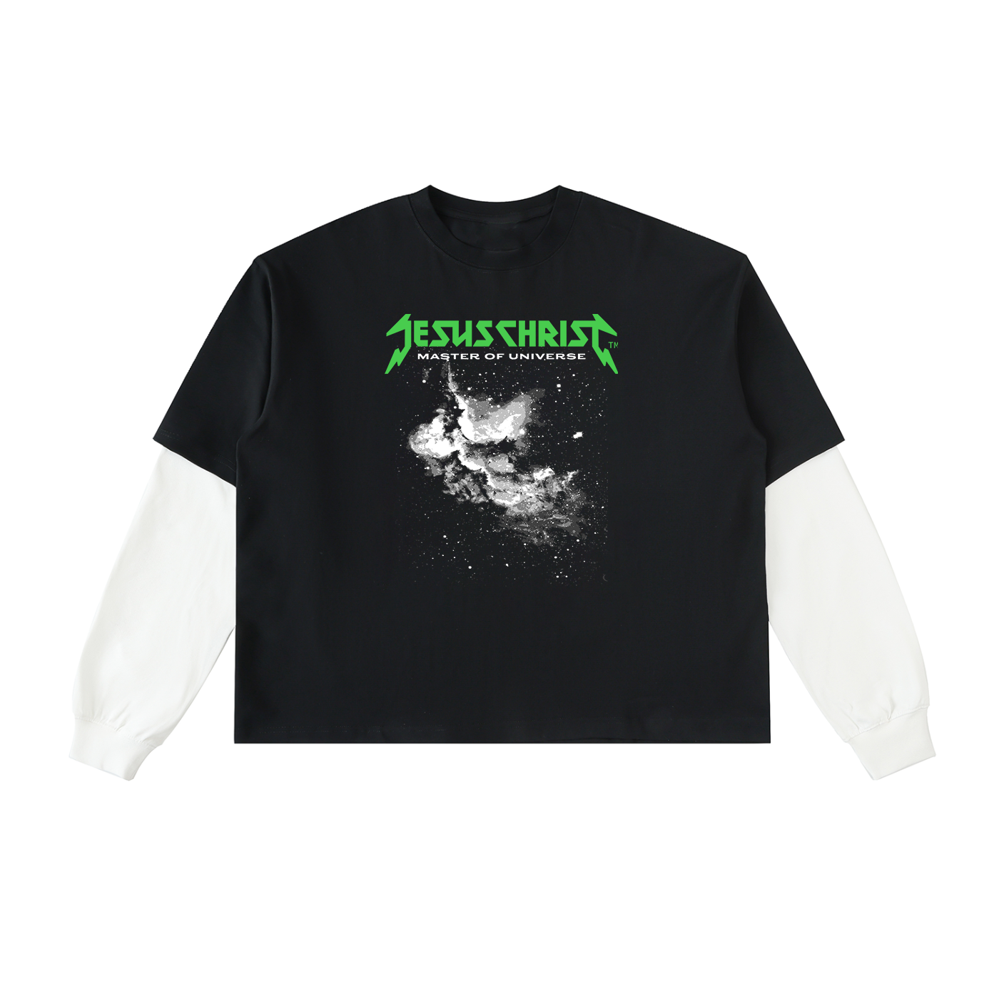 Jesus Christ Is Coming layered contrast sleeve cotton t shirt featuring one of our most loved faith inspired designs and modern Christian streetwear style