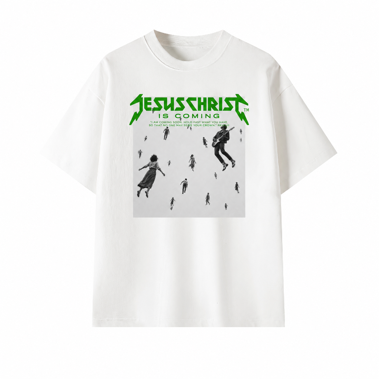 Sky People oversized Christian t-shirt with bold faith based graphic design from Jesus Christ Is Coming Tour.